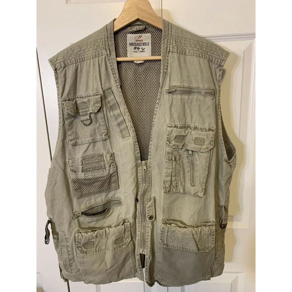 Rothco Outback Vest Sz L Travel Photo Photography Pockets Canvas Fishing Hunting